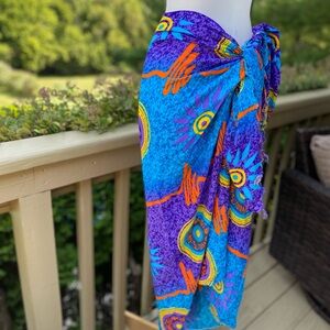 NWOT Zantika teal/yellow/orange/purple pattern beach sarong, Size: 60”W x  43”L